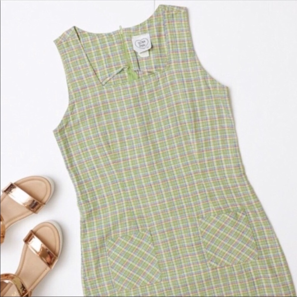 Vintage 90s Green Plaid Multicolor Shift Dress